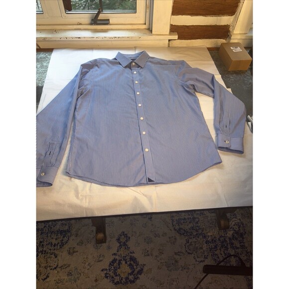 UNTUCKit Mens Large Friulano Shirt Blue On Blue Striped Italian Cotton - Picture 1 of 8